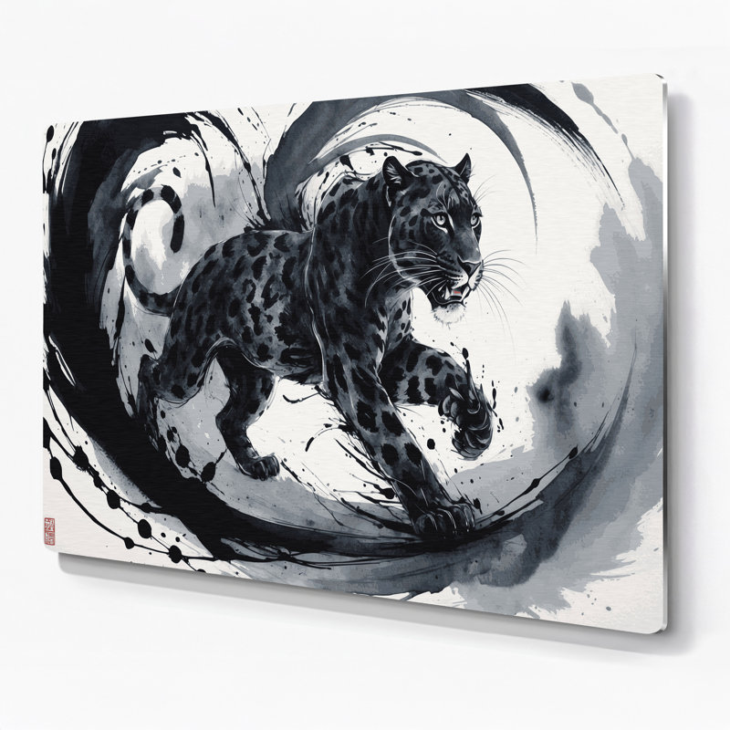 «Big Cats», léopard noir de Java, art mural en métal noir, H 20 po x l 30 po
