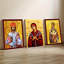 Ensemble de 3 affiches murales encadrées, triptyque d'icônes orthodoxes byzantines sur toile, décoration religieuse chrétienne représentant Jésus-Christ, la Vierge Marie et des saints, pour la maison, l'église ou le bureau. Décoration spirituelle sur fond doré. Œuvre d'art religieuse.-586577193