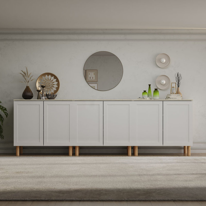 Sideboard, White/Traverten, 3-piece set