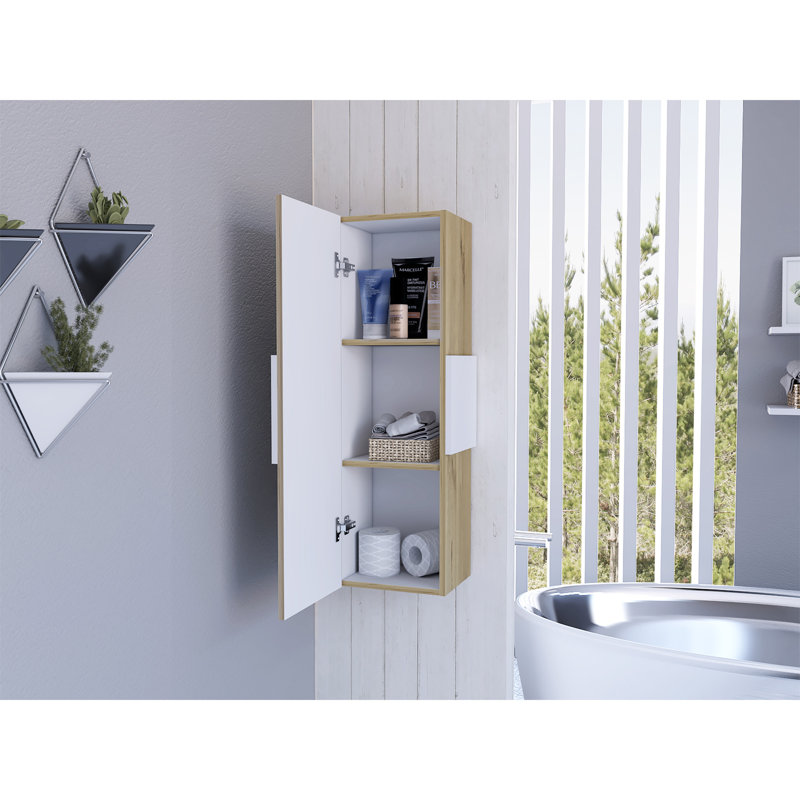 Armoire à pharmacie Vanguard, trois tablettes, une porte - blanc / chêne clair