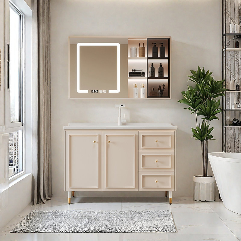 Armoire de salle de bain minimaliste de style crème