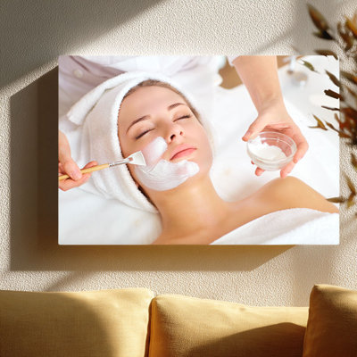 Spa Facial Relaxation Canvas Wall Art (Self-Care Theme) Stretched Frame for Wellness Nook