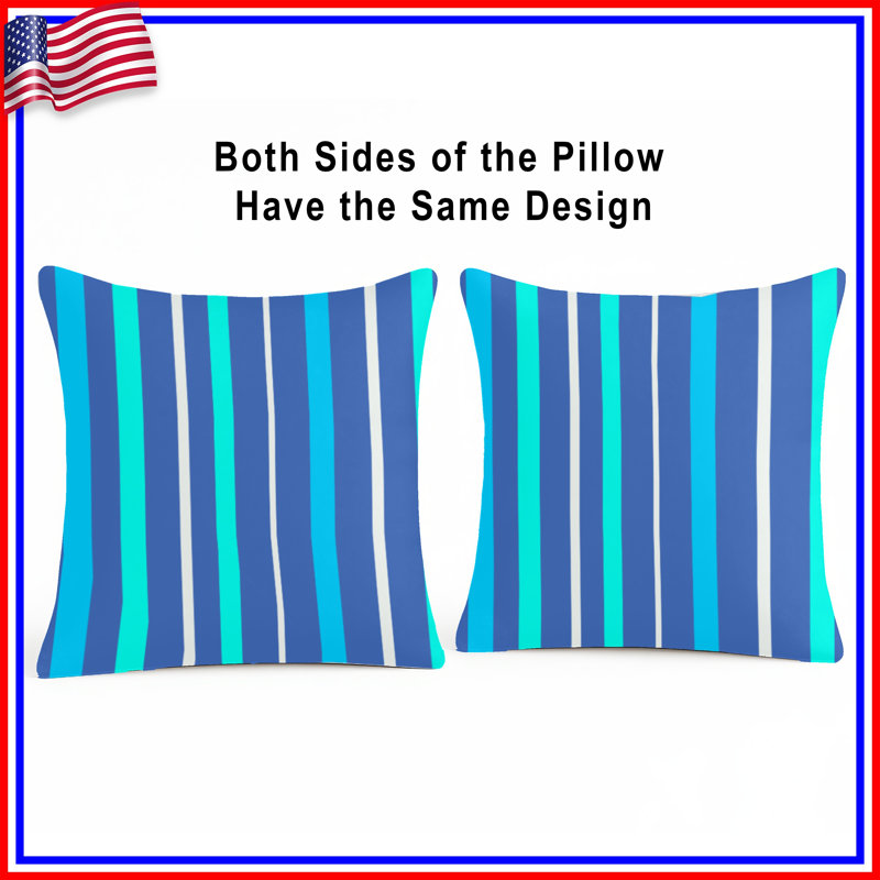 Blue Aqua Stripes Double Sided Throw Pillows, 18 x 18 inches