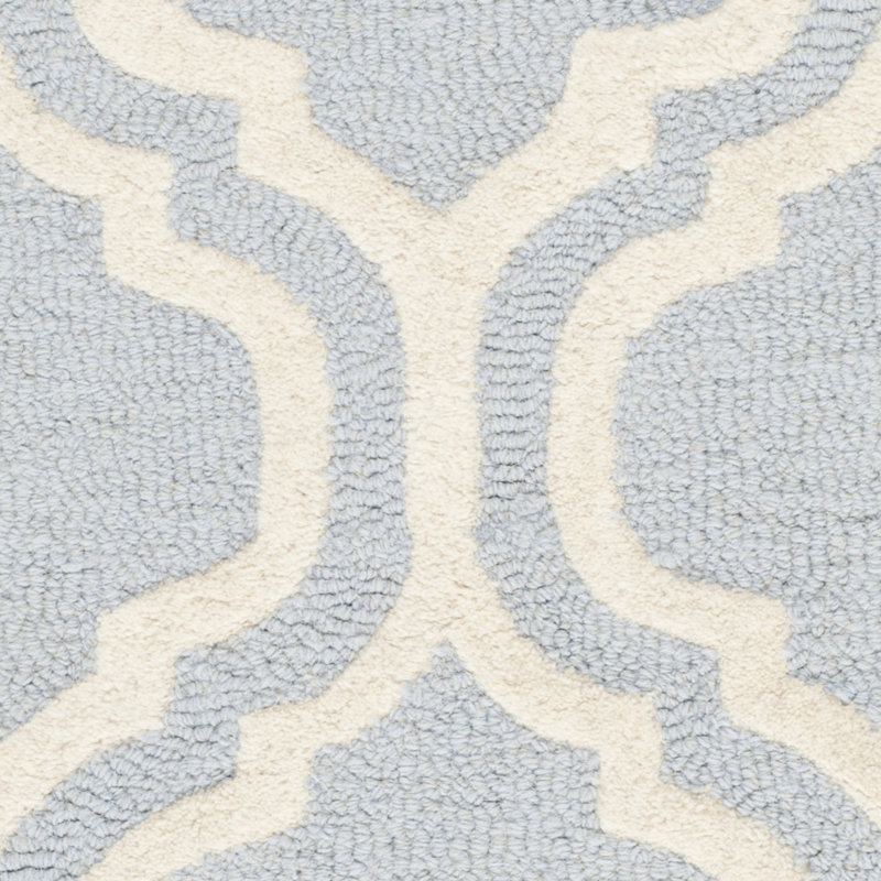 Light Blue and Ivory Geometric Wool Area Rug, 3' x 5'