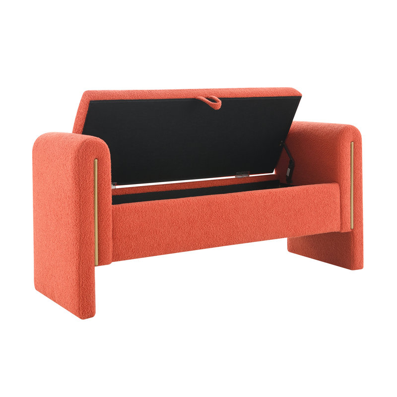 Banc rembourré avec accoudoirs et rangement, Orange
