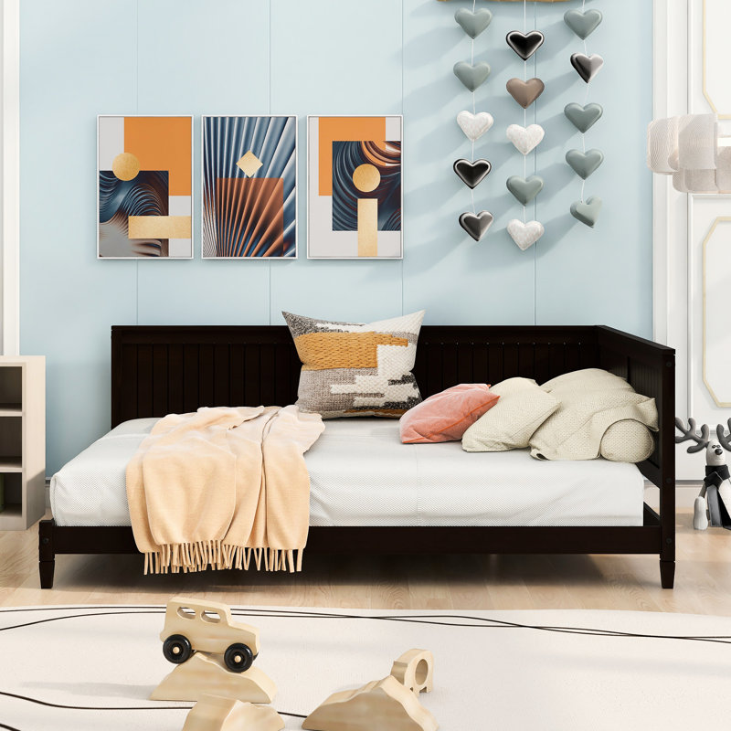 Lit de jour / lit double, conception classique de style Mid-Century moderne, aspect bois avec accoudoirs, cadre, Lit double
