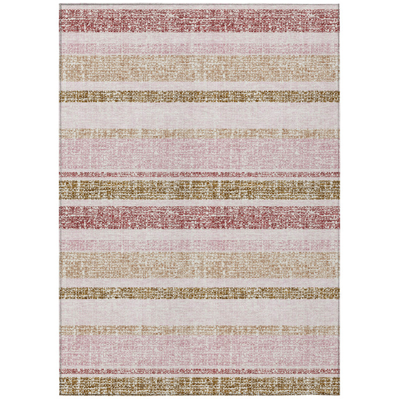 Machine Washable Indoor/Outdoor Xhevrie Pink Rug, Rectangle 8' x 10'