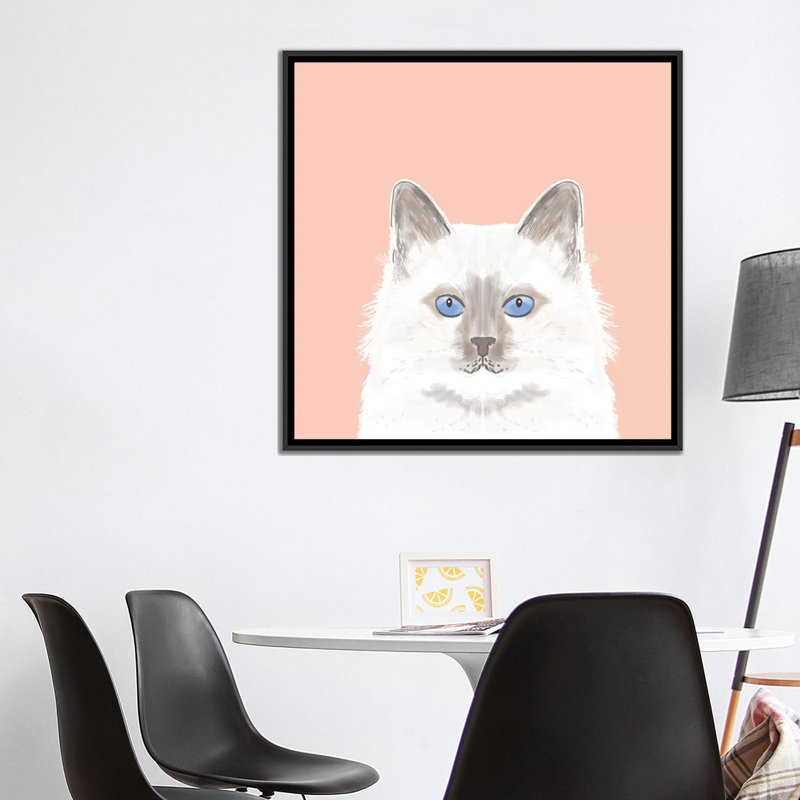« chat », impression sur toile tendue, H 18 po x l 18 po x P 1,5 po, Toile avec cadre noir, Pas de tapis