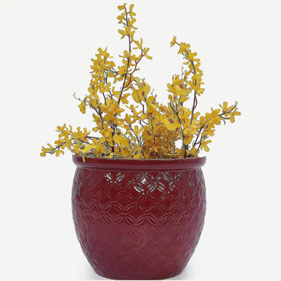 Handmade Glazed Ceramic Planter Set of 3, 15/13/9 Inch Diameter, Ring Pattern, for Monstera and Fiddle Leaf Fig Outdoor Garden & Indoor Staircase Use,