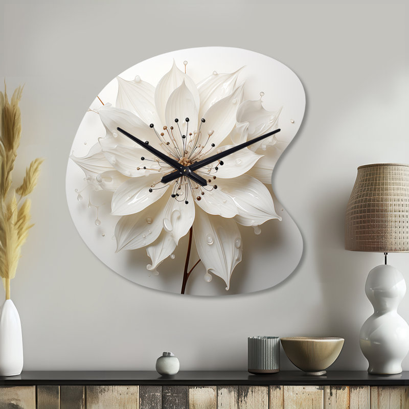 Blossoming Beauty In Minimalism Beauty I - Fruits Asymmetrical Metal Wall Clock, White Unique Shape Metal Clock Print, Large