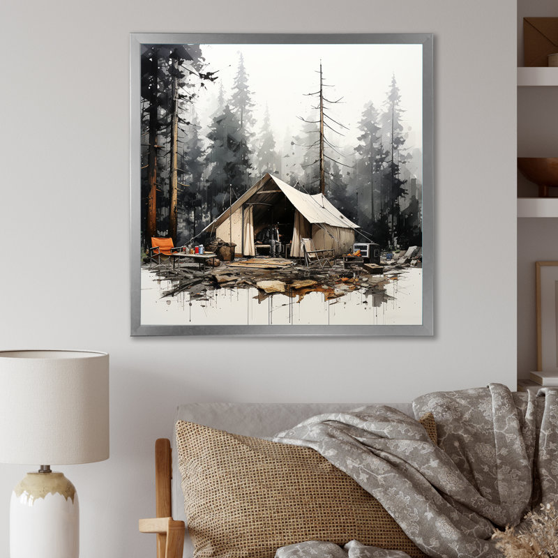 Tente de camping dans un paysage hivernal, Cadre simple argenté, H 30 po x l 30 po x P 1 po