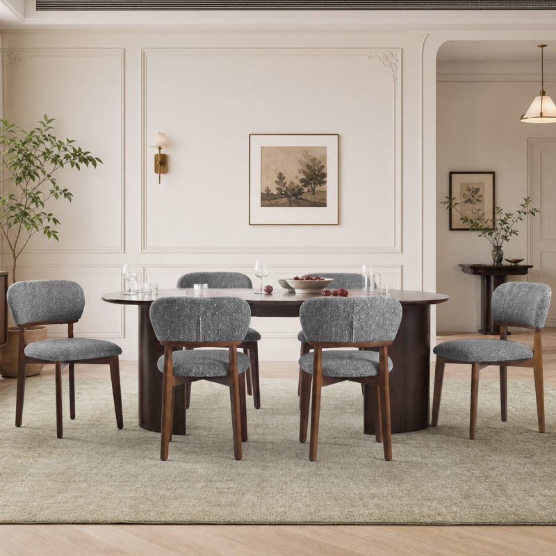Chaises de salle à manger de style Mid-Century en boucle, hauteur d'assise 19,1 pouces, pieds en bois renforcés par des entretoises (ensemble de 6)