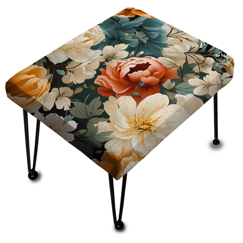 Motif floral rétro jaune, blanc et bleu - Repose-pieds rectangulaire floral