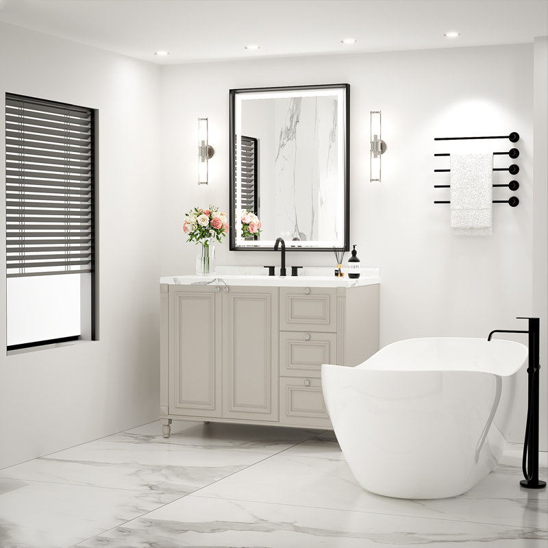 LED Bathroom Vanity Mirror with Matte Black Framed, Anti-Fog Dimmable Brightness & Memory Function, 32" x 24"