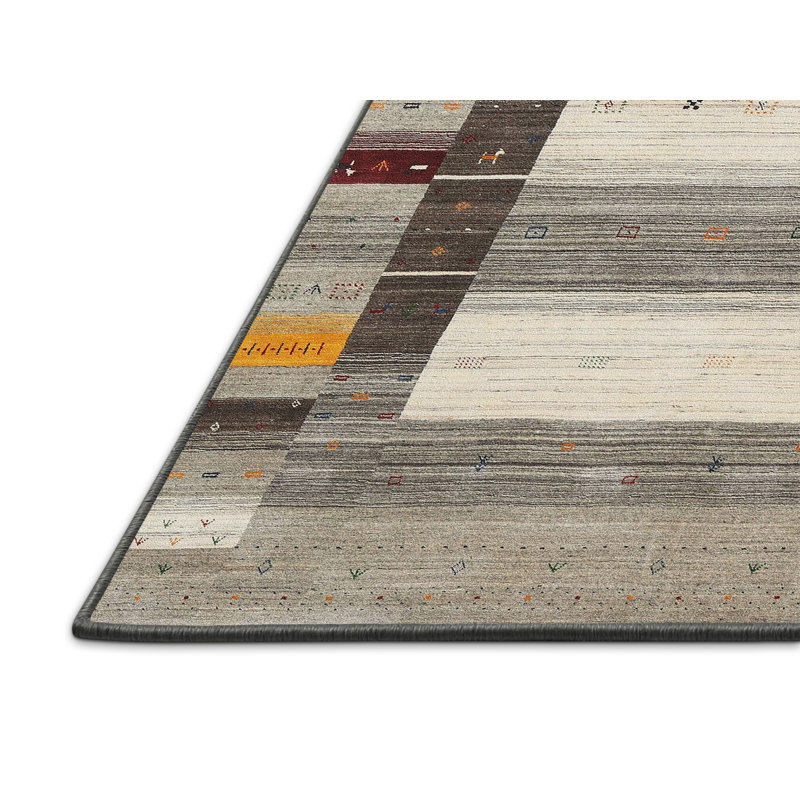 Tapis contemporain gris / orange Parlier, Rectangle 2 pi x 5 pi
