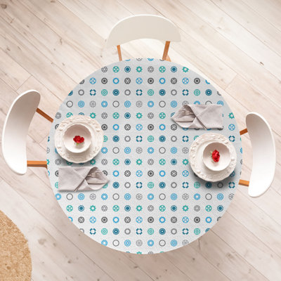 Ebern Designs Industrial Fitted Round Tablecloth Sky Blue Seafoam