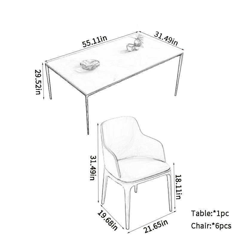 Ensemble de salle à manger rectangulaire moderne, H 29,52 po x L 55,11 po x l 31,49 po