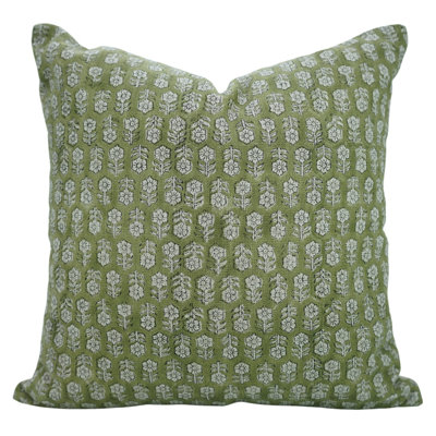 Fabdivine Decorative Cushion Cover Block Printed Home Accent, Tulsi Buti Floral Design