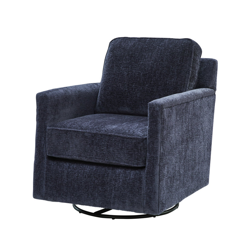 Fauteuil pivotant en coton et polyester Poof, Polyester bleu foncé