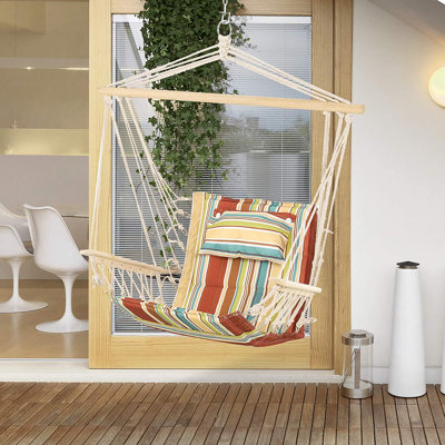 Bansil Outdoor Hanging Hammock Chair Wooden Arms Multi-Color Stripe
