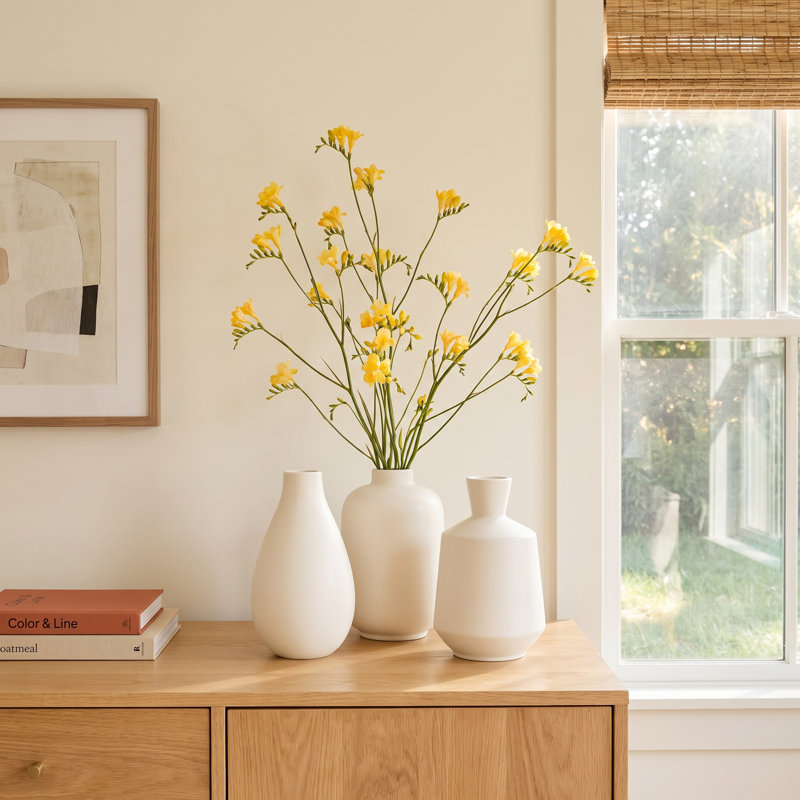 Mable 3 Piece Ceramic Table Vase Set, Cream