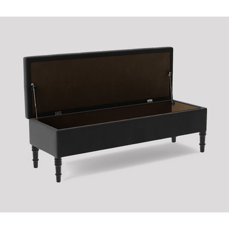 Alyana 180cm Wide Tufted Rectangle Ottoman Storage Bench - Upholstered Velvet Shoes Bench with Turned Wooden Legs