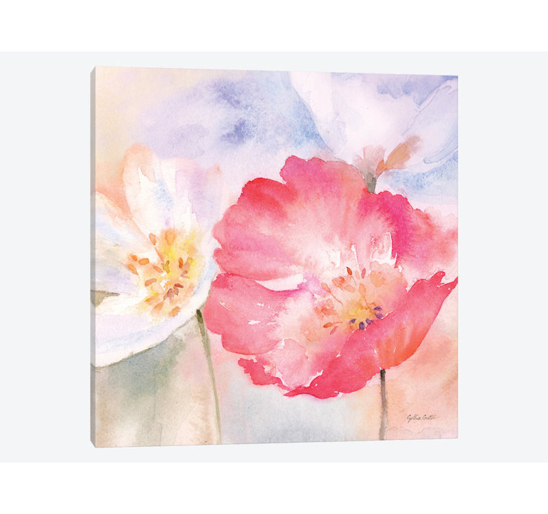 «Watercolor Poppy Meadow Pastel II», reproduction sur toile, H 48 po x l 48 po x P 1,5 po, Toile tendue