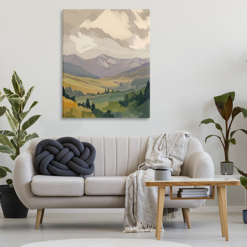 Toile abstraite à flanc de montagne, conception par Amelia Noyes, 48" H x 36" W