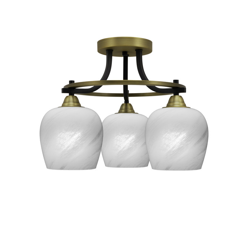 Paramount 3 Light Semi-Flush Shown In Matte Black & Brass Finish With 6" White Marble Glass