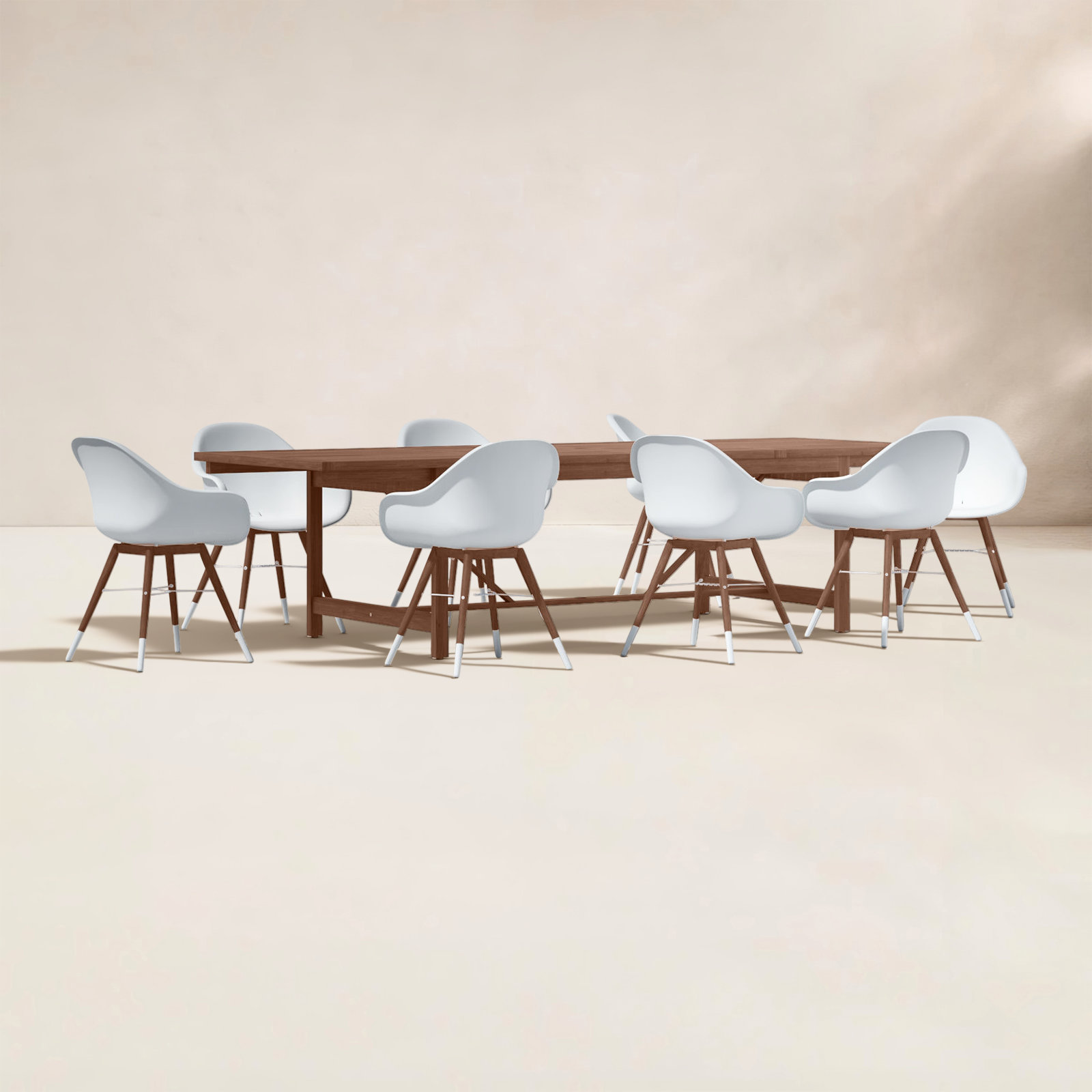 Alyisa 118" Eucalyptus Patio Dining Set, White