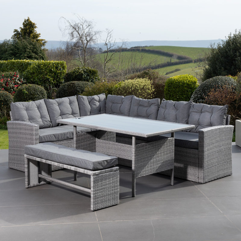 6 - Person Wicker Patio Dining Set with Rectangular Table , Cushions Included