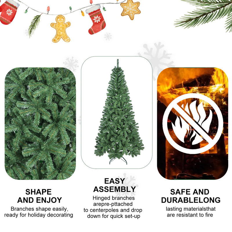 Arbre de Noël artificiel 7 pi avec 774 pointes en PVC, conception articulée et support en métal, H 7 pi
