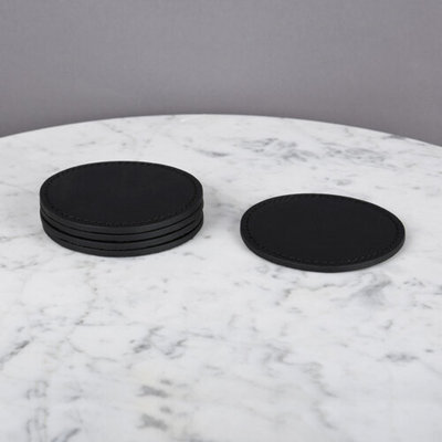 Leather Round 5 Piece Coaster Set
