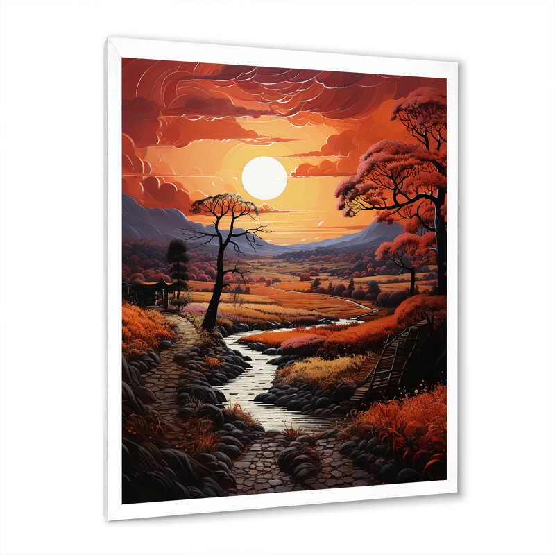 Paysage de campagne cramoisi II - impression, Cadre photo blanc, H 32 po x l 24 po x P 1 po