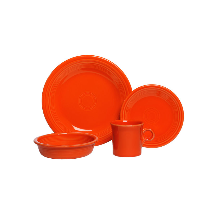 Poppy White Ceramic 4-Piece Place Setting