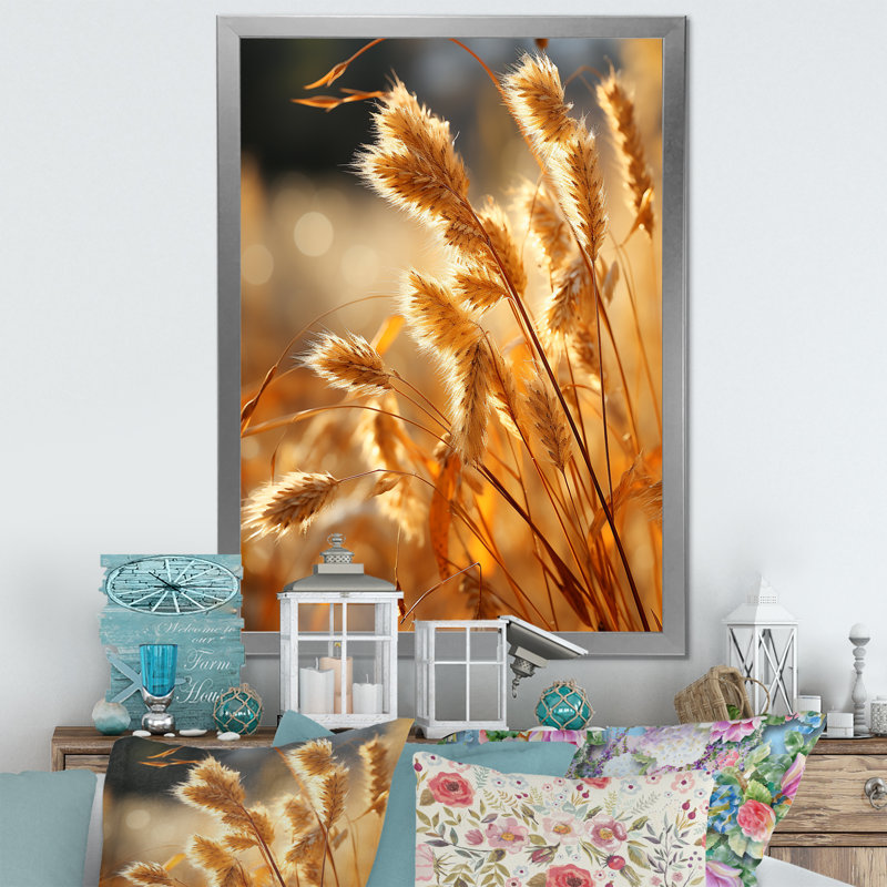 Golden Meadow Grass sur toile, Cadre simple argenté, H 32 po x l 24 po x P 1 po