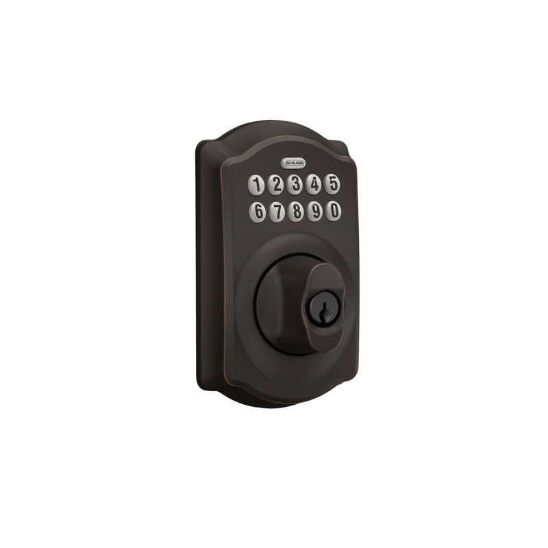 Schlage Keypad Deadbolt with Camelot Trim, Aged Bronze, Yes