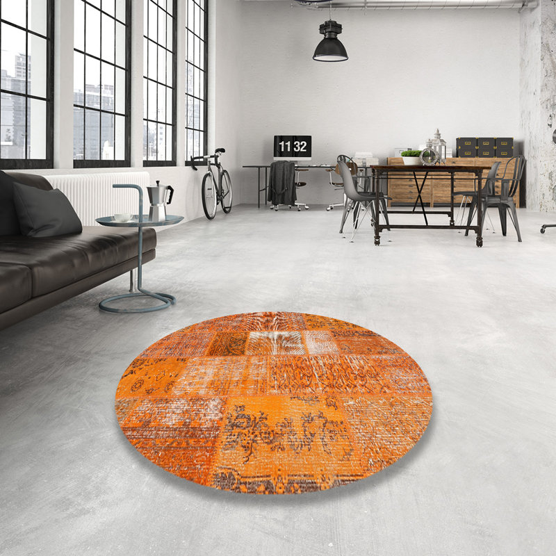 Tapis contemporain orange, Rond 8 pi
