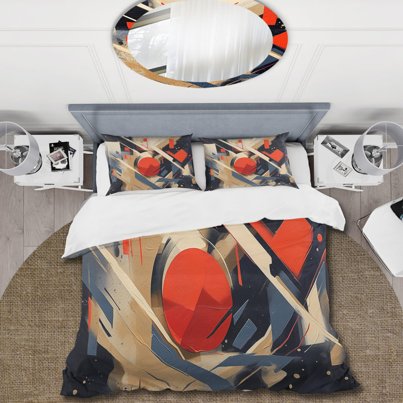 Ensemble de housse de couette rouge et noir à profondeur I - formes abstraites