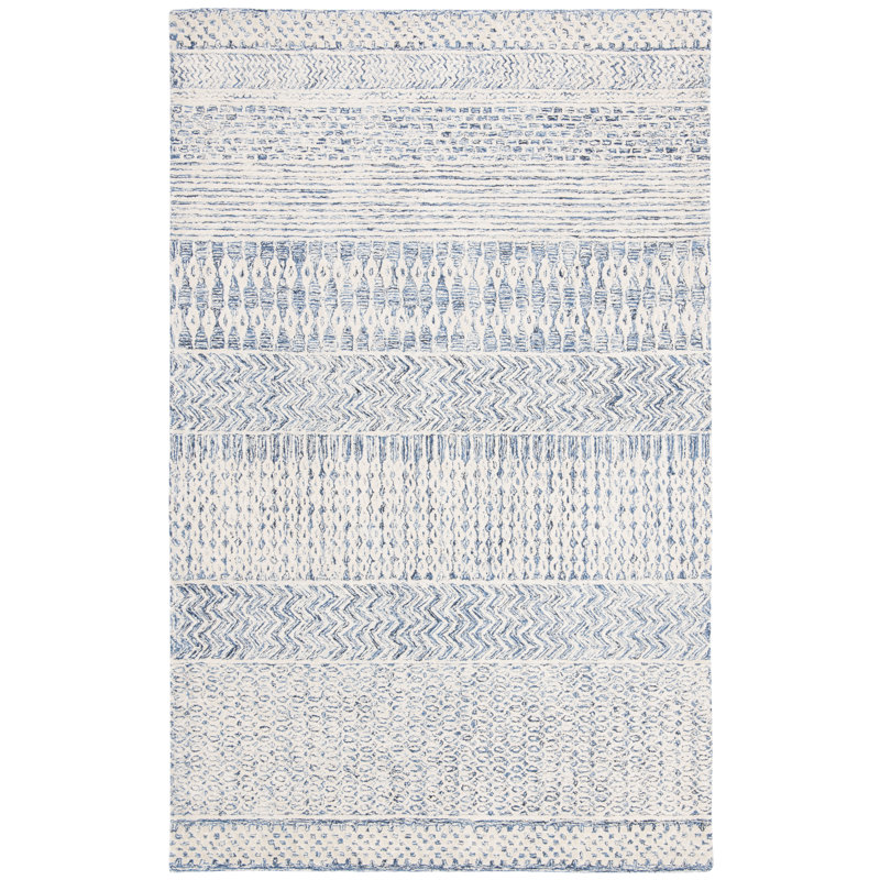 Tapis oriental ivoire / bleu marine en laine touffeté à la main Ambr, Rectangle 4 pi x 6 pi