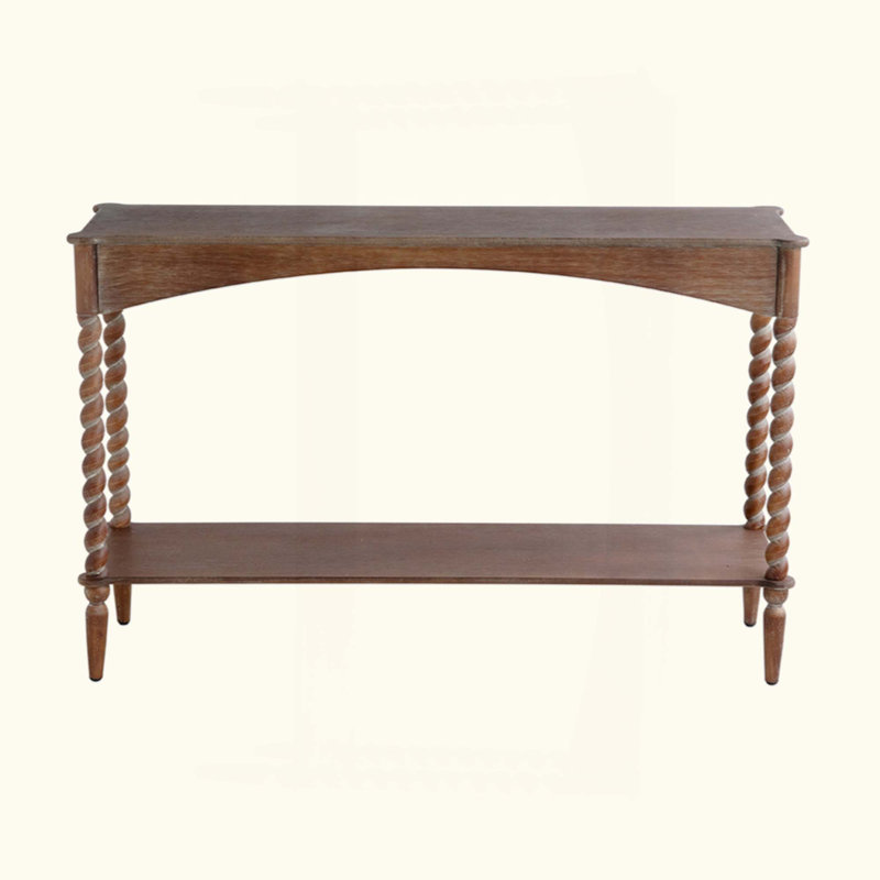 Console en bois avec pieds en spirale tournés et tablette inférieure