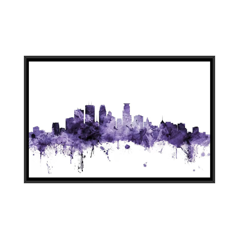 Minneapolis, Minnesota Skyline par Michael Tompsett - reproduction d'art sur toile tendue, H 18 po x l 26 po x P 1,5 po