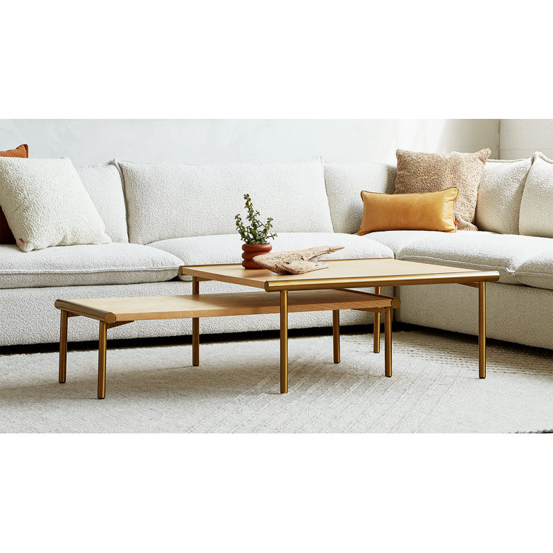Manifold Coffee Table, Blonde Ash Top/Brass Base