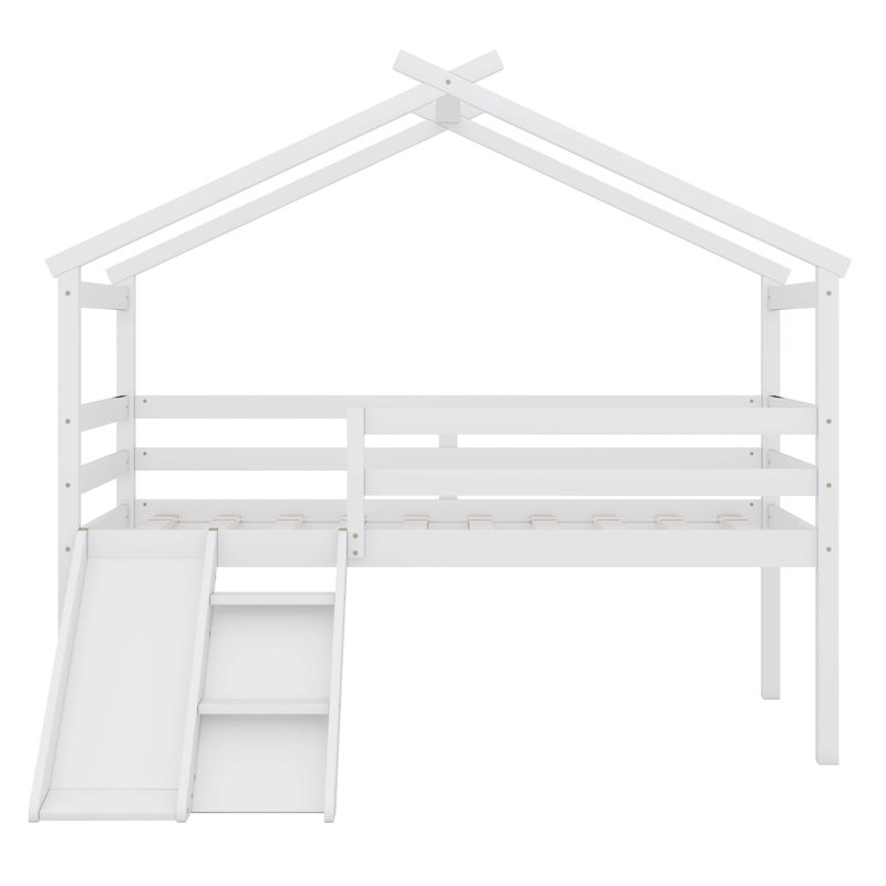  Lit mezzanine simple avec glissade et toit Ariyel, Blanc