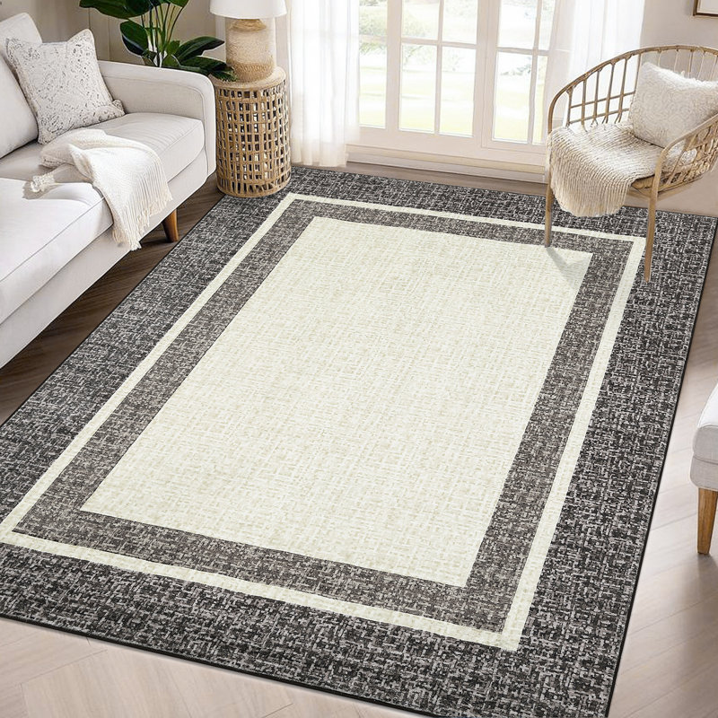 9 x 12 ft Taupe Rectangular Area Rug Indoor Modern Soft Non Slip Geometric Bordered Washable, Rectangle 9' x 12'
