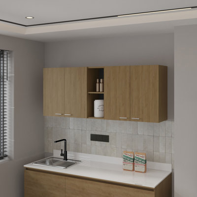 Armoire de cuisine murale avec étagères ouvertes MIlano - Chêne naturel