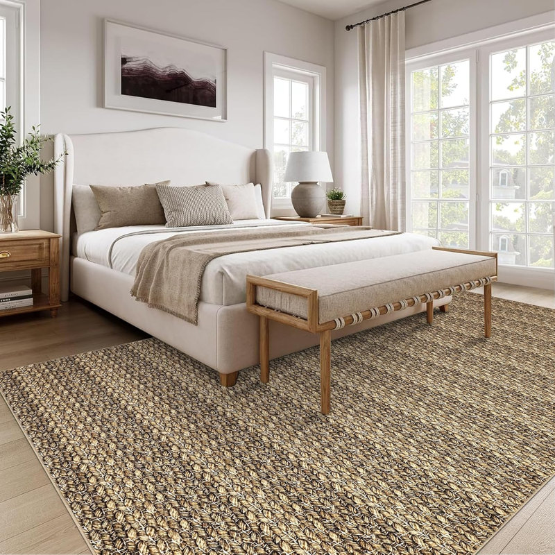 Modern Braided Printed 2x6 Runner Rug Stain Resistant Carpet with Non-Slip Backing Low Pile Floor Cover Kitchen Hallway EntrywayBrown