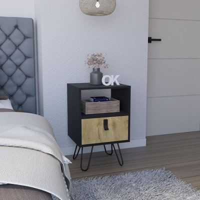 Table de chevet H 24 po, conception épurée avec pieds en épingle et tiroir