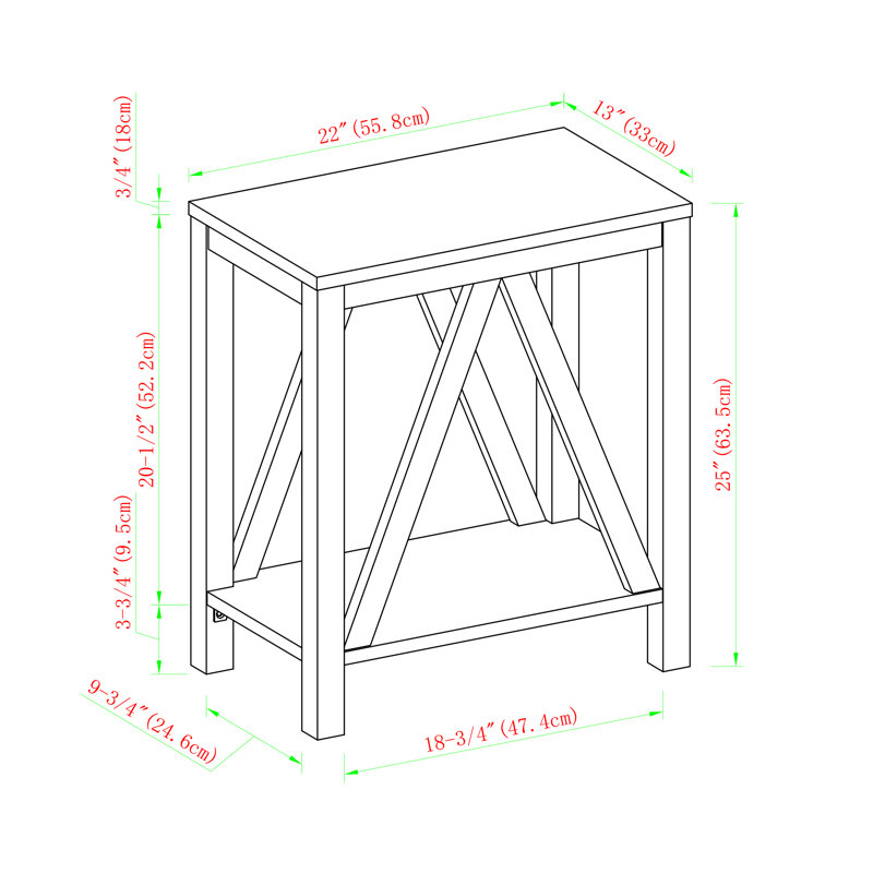 Emmie A-Frame End Table with Lower Shelf, Rustic Oak Top/Rustic Oak Base