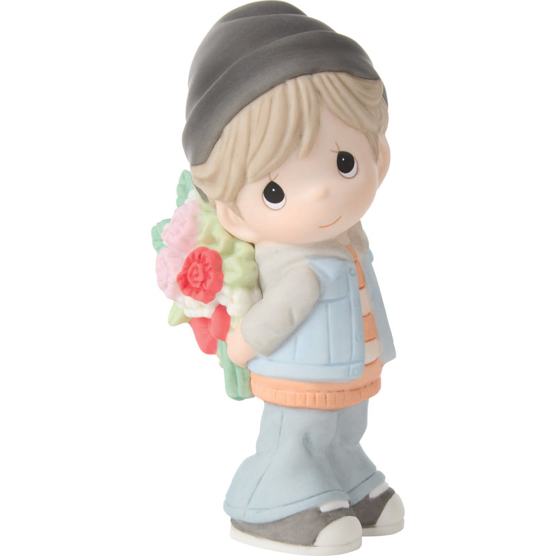 Figurine Precious Moments garçon tenant un bouquet de fleurs 4,8 pouces